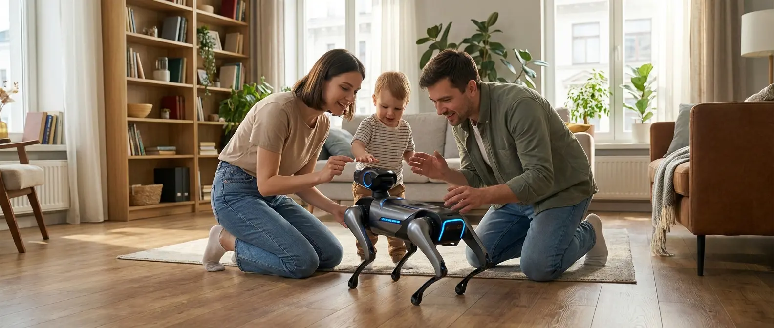 Xiaomi CyberDog 2 with family in the living room