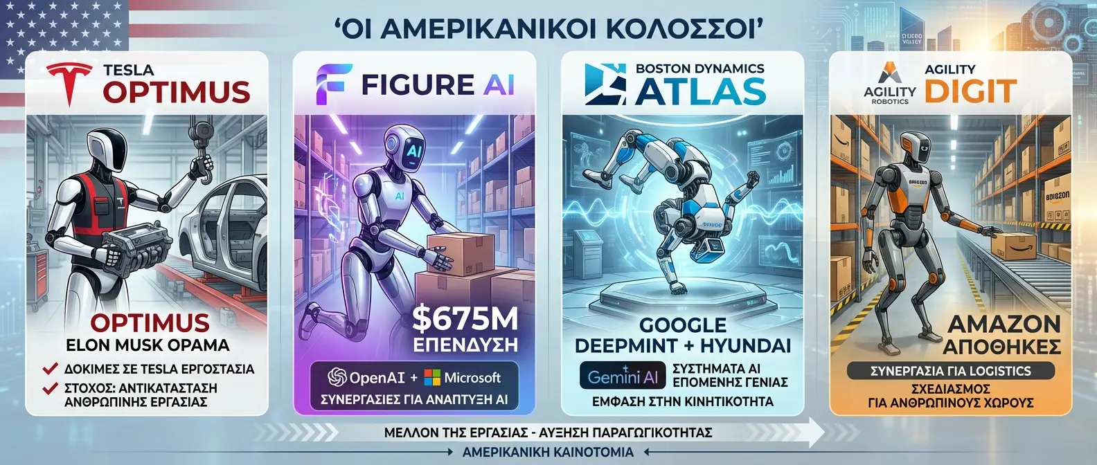 Tesla Optimus, Figure AI robot, and Boston Dynamics Atlas humanoid robots comparison chart