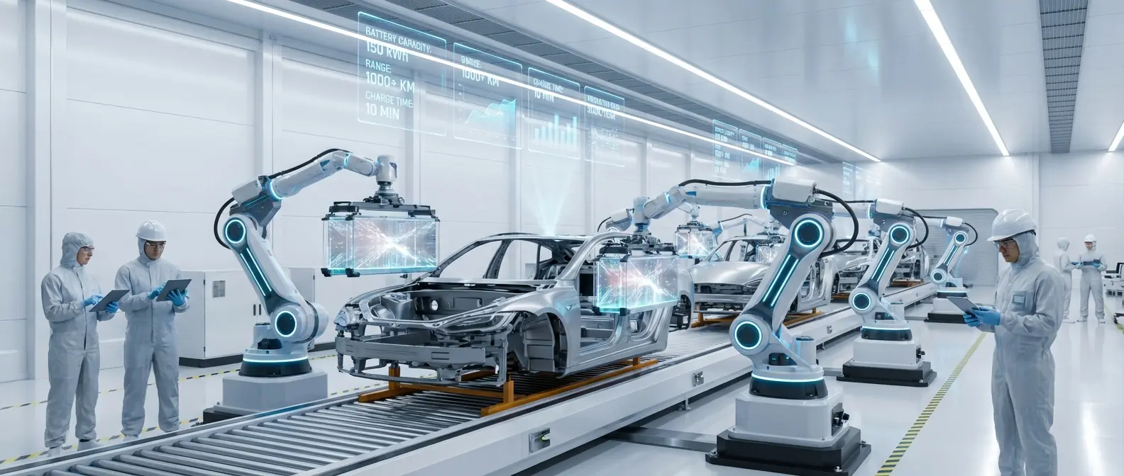 Automated solid-state battery production line manufacturing 150 kWh capacity cells for 1000+ km range EVs
