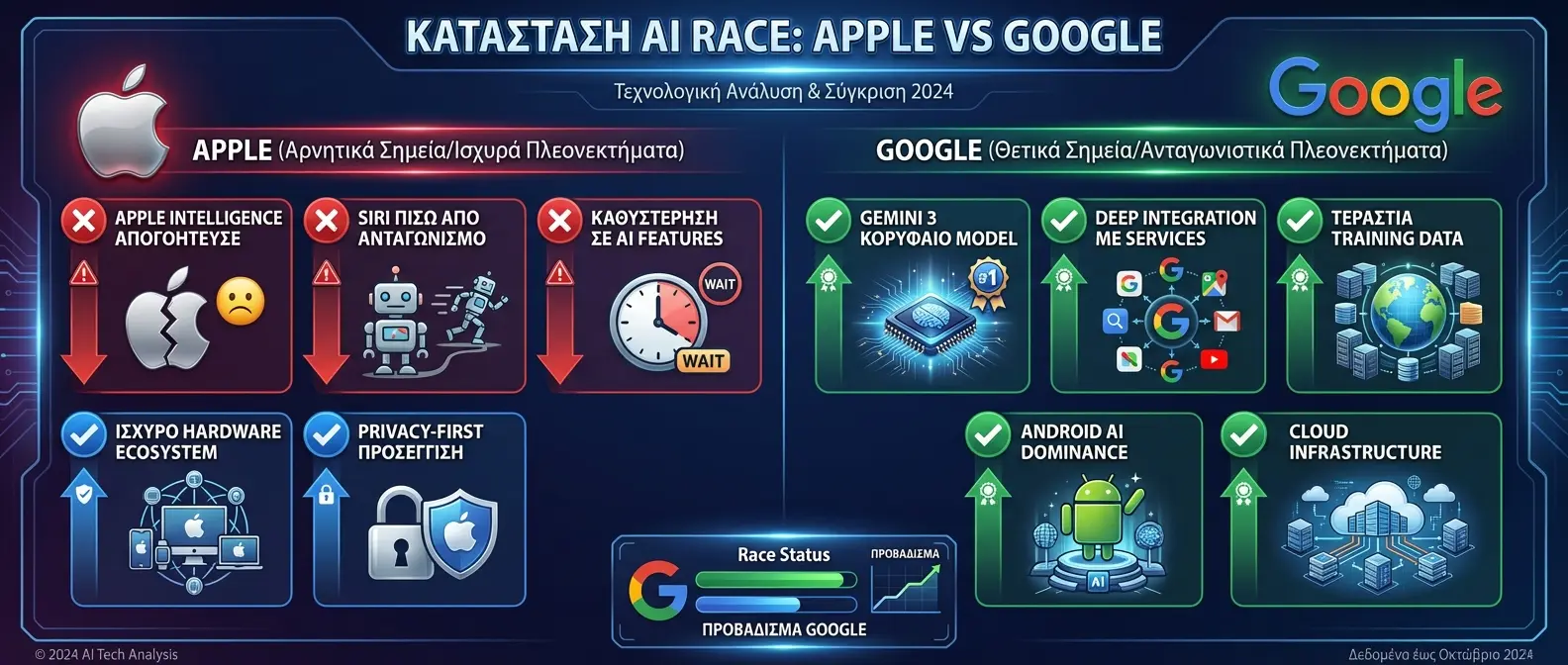 Competitive analysis chart showing Apple vs Google vs OpenAI in smartphone AI race
