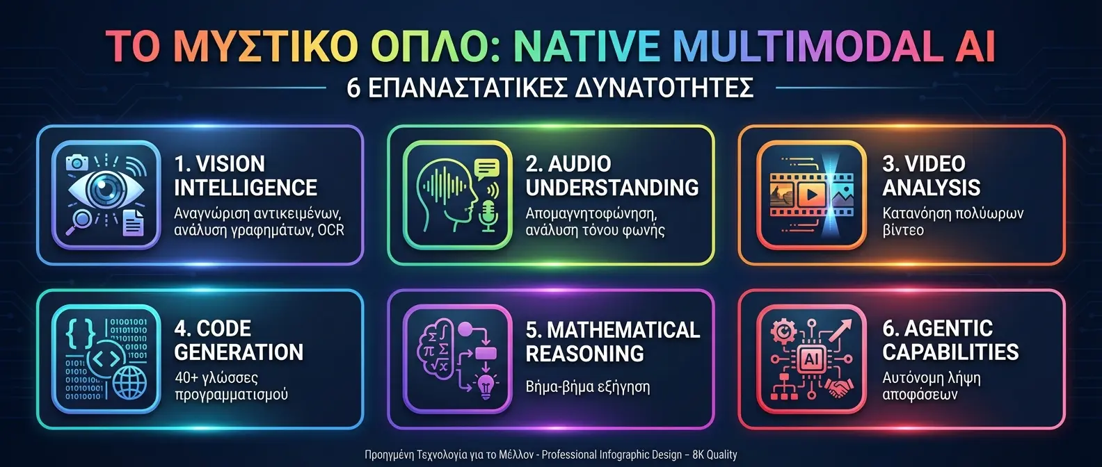 Visual breakdown of Gemini's six native multimodal AI capabilities