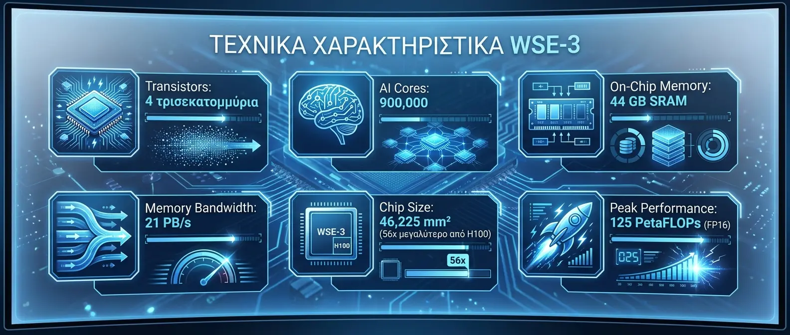 Technical specifications and performance metrics of the WSE-3 AI processor