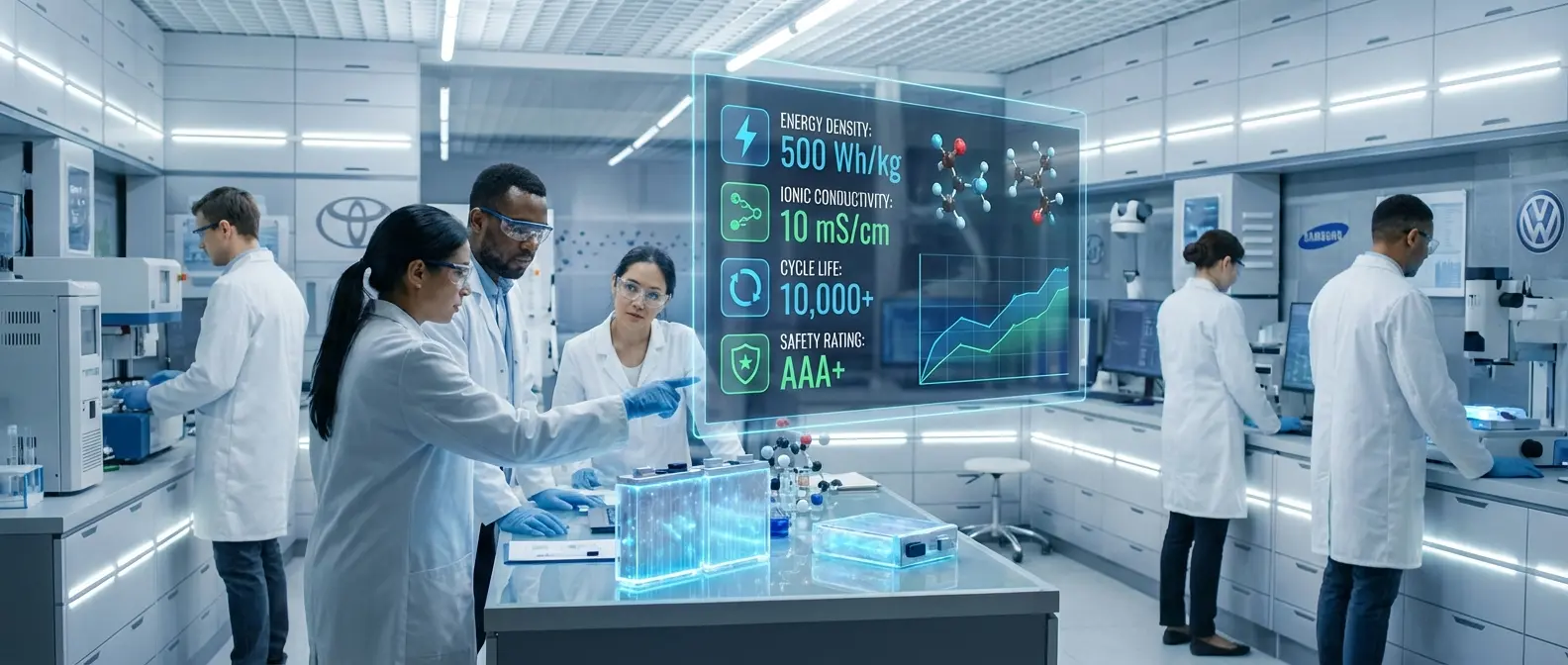 Advanced solid-state battery research laboratory with 500 Wh/kg energy density testing equipment