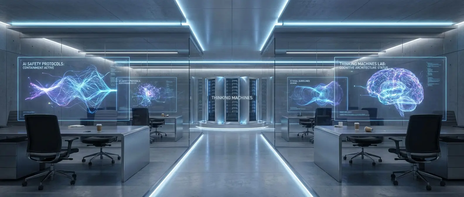 Empty conference room at Thinking Machines Lab symbolizing co-founder departures