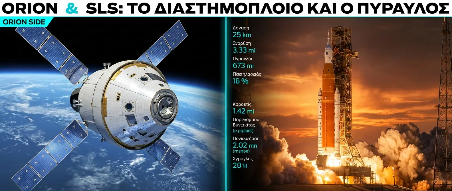 Orion Διαστημόπλοιο & SLS Πύραυλος - Τεχνικά Χαρακτηριστικά