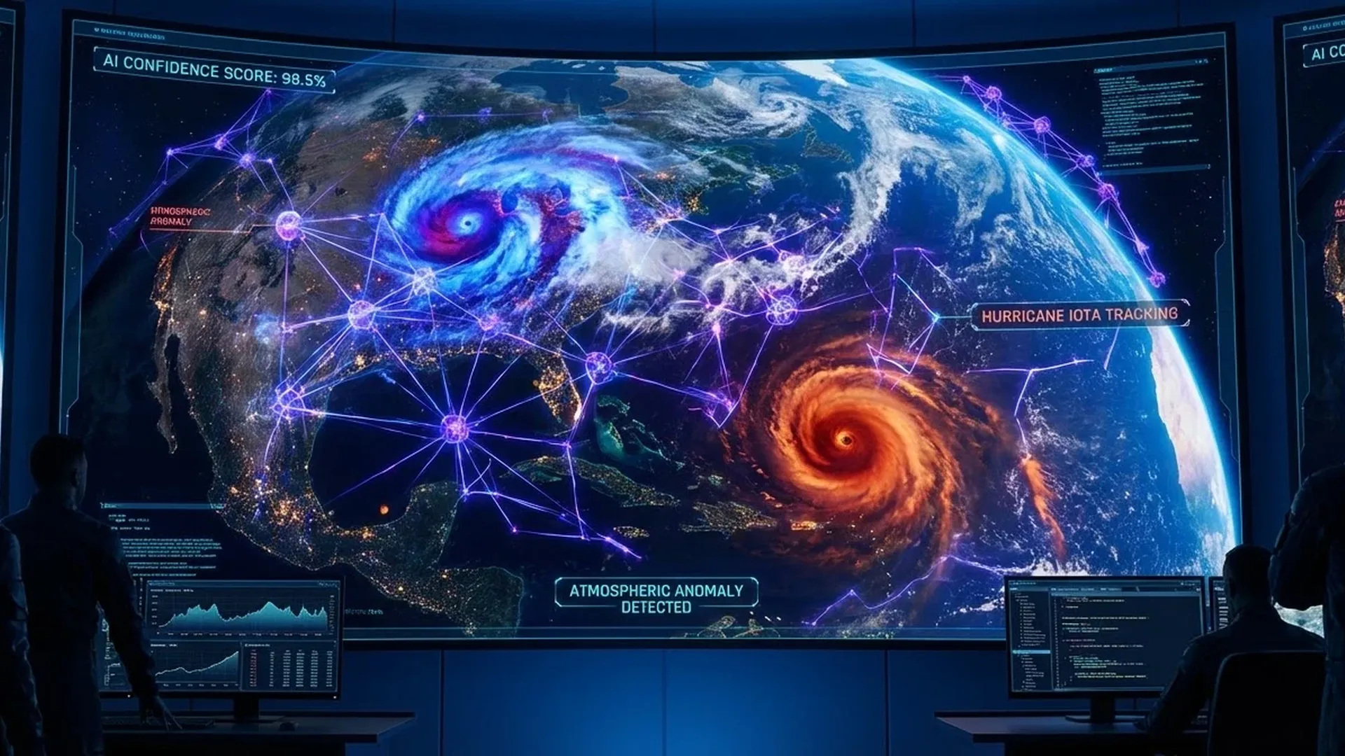 AI weather prediction models comparing traditional forecasting with machine learning algorithms showing improved accuracy