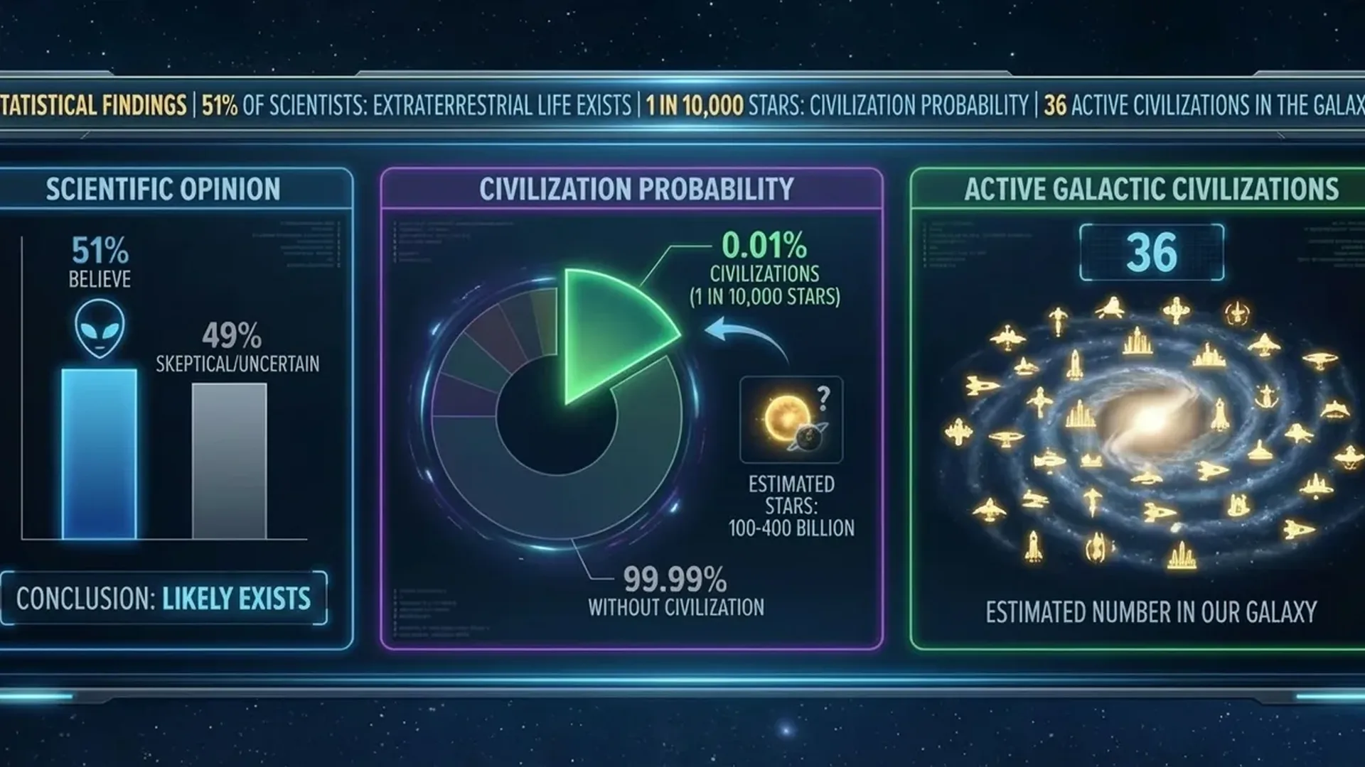 Scientists analyzing statistical data on potential alien life discoveries