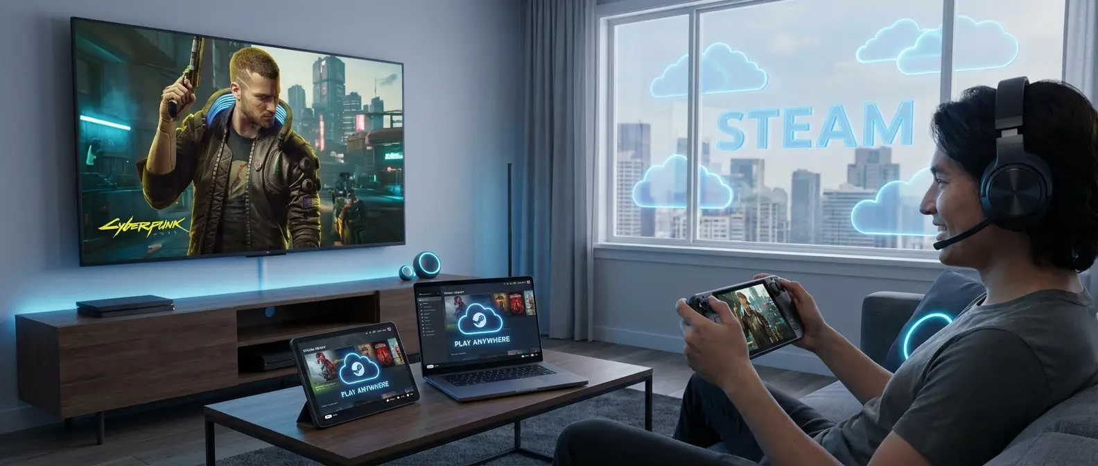 Steam Cloud Gaming: Steam library without downloads, Steam Deck streaming to TV & mobile, seamless device switching, extensive game library - Valve's cloud gaming vision for PC gaming freedom