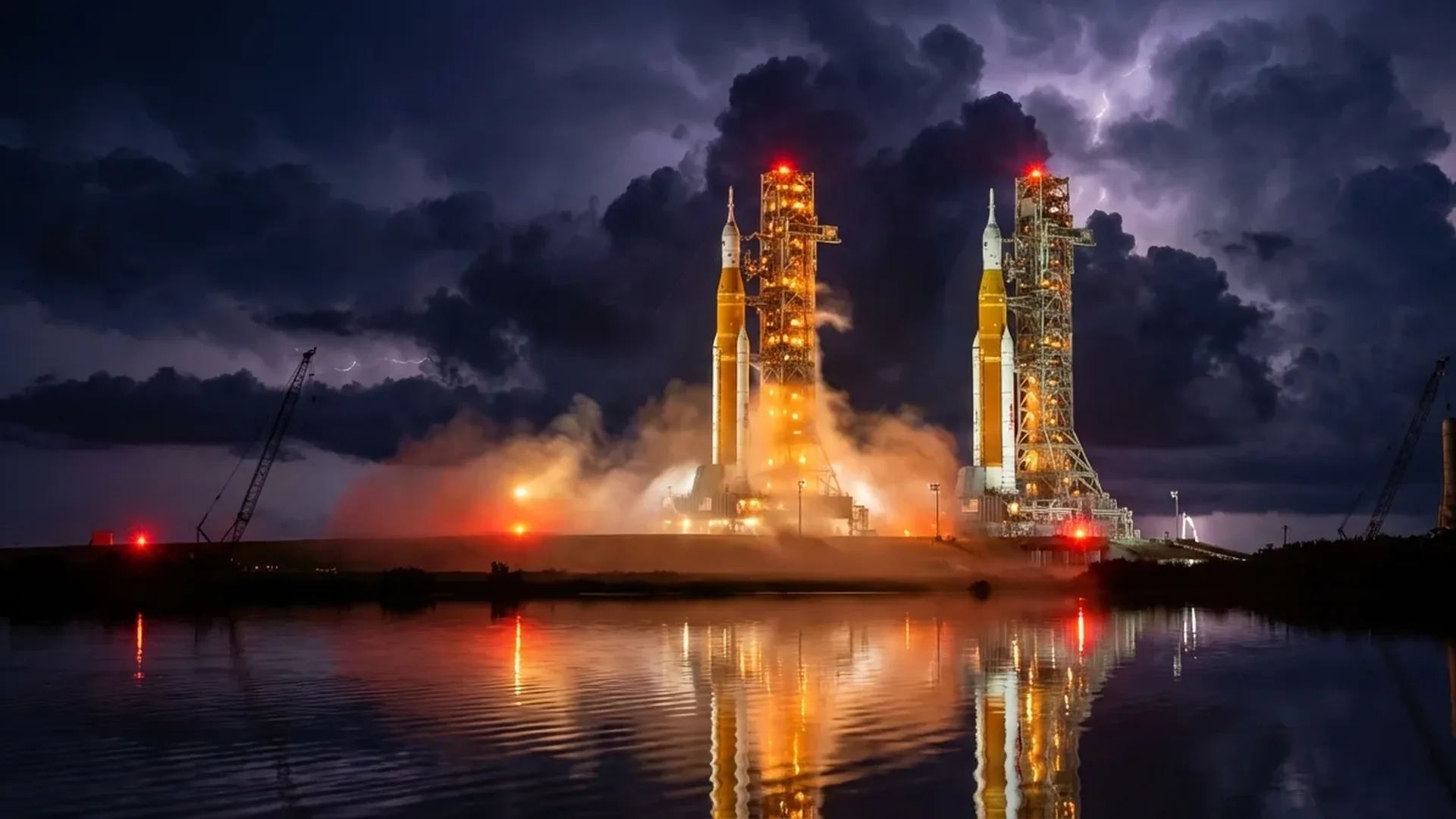 NASA's Artemis II SLS rocket on launch pad showing hydrogen leak detection during countdown test