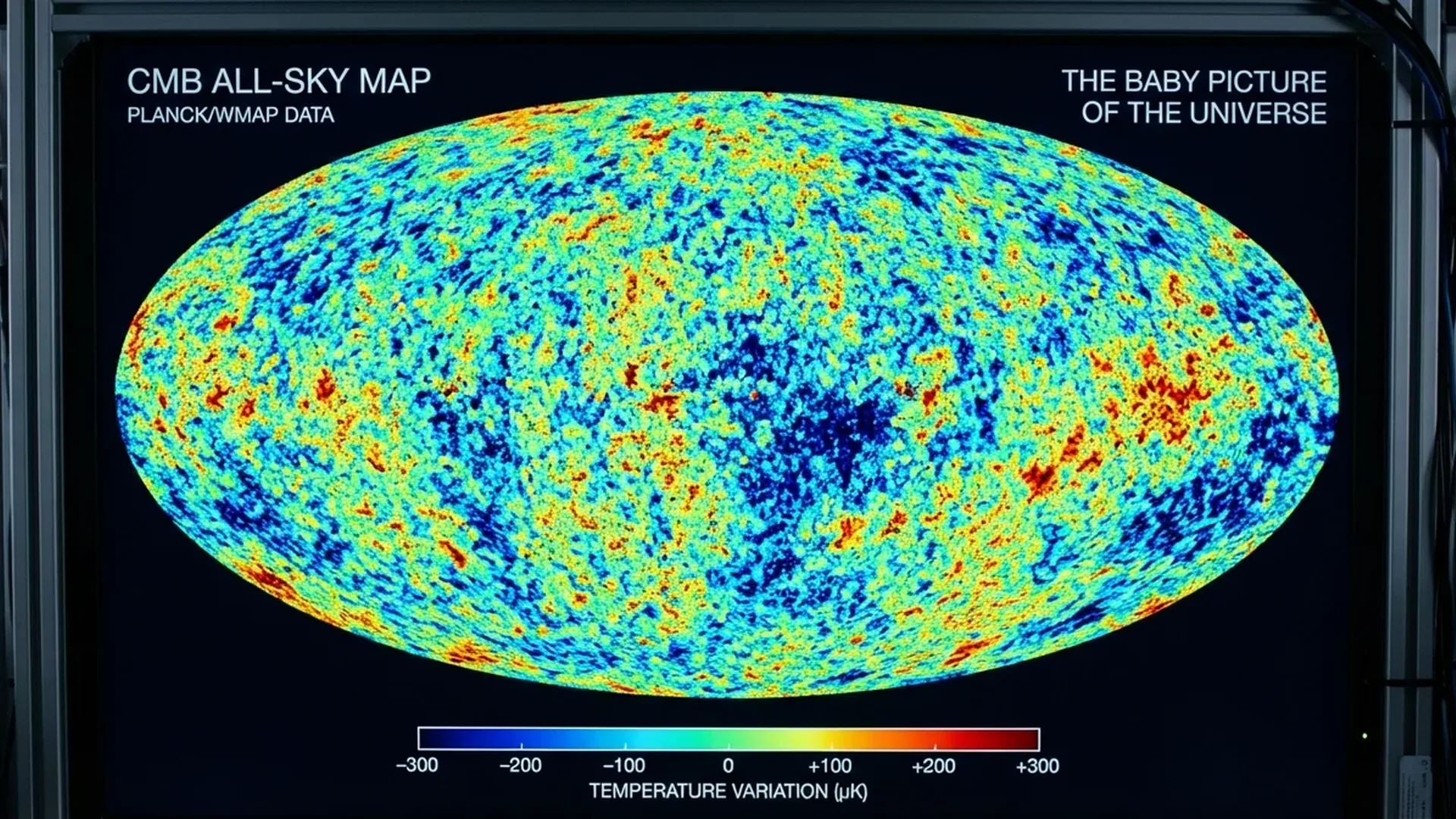 Cosmic Microwave Background radiation map showing temperature fluctuations across the universe 380,000 years after the Big Bang