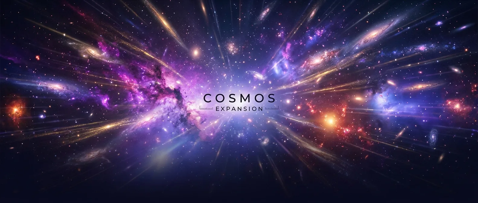 Visual representation of galaxies moving away from each other due to universal expansion, illustrating Hubble's Law