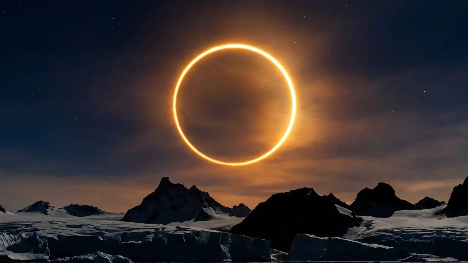 Annular solar eclipse showing the ring of fire effect with corona visible around moon's silhouette