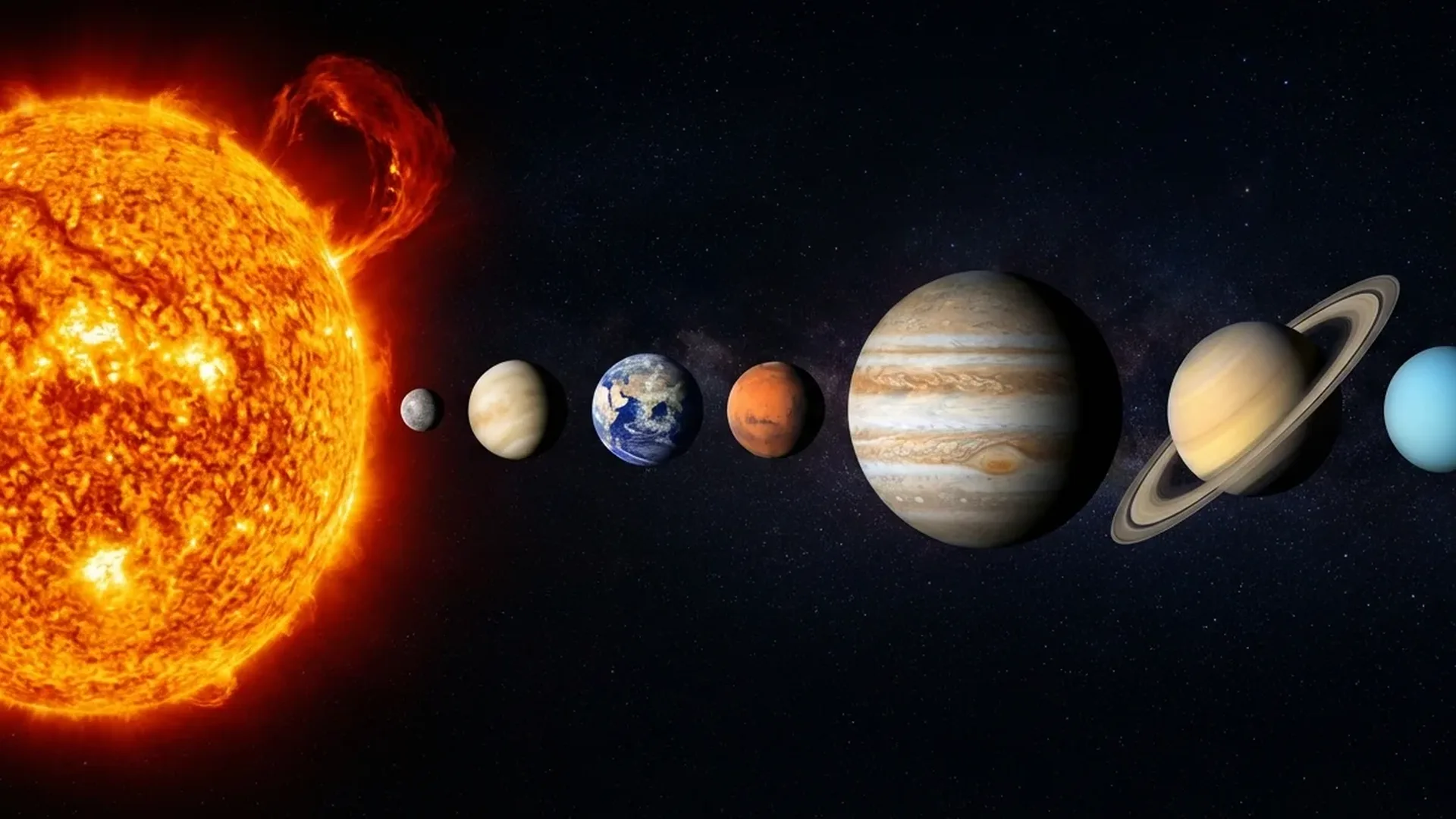 Complete visual guide showing all 8 planets of our solar system from Mercury to Neptune with relative sizes and distances