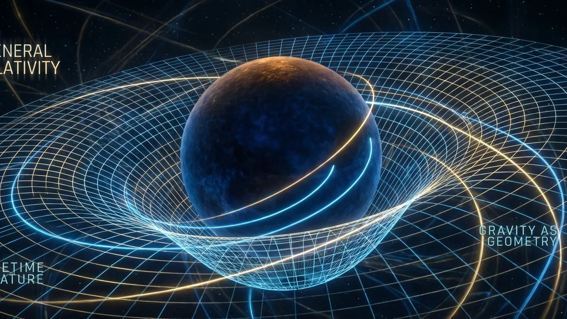 Visual representation of spacetime curvature caused by massive objects like planets and stars