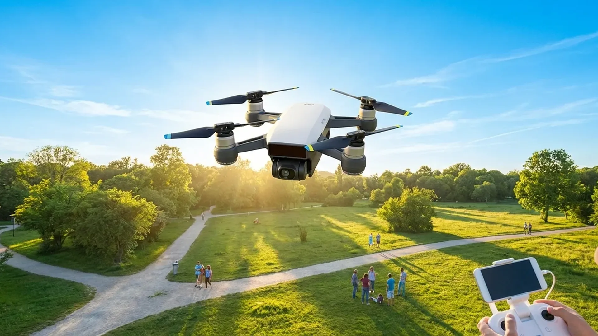 Budget drones with 4K cameras arranged showing size comparison and features