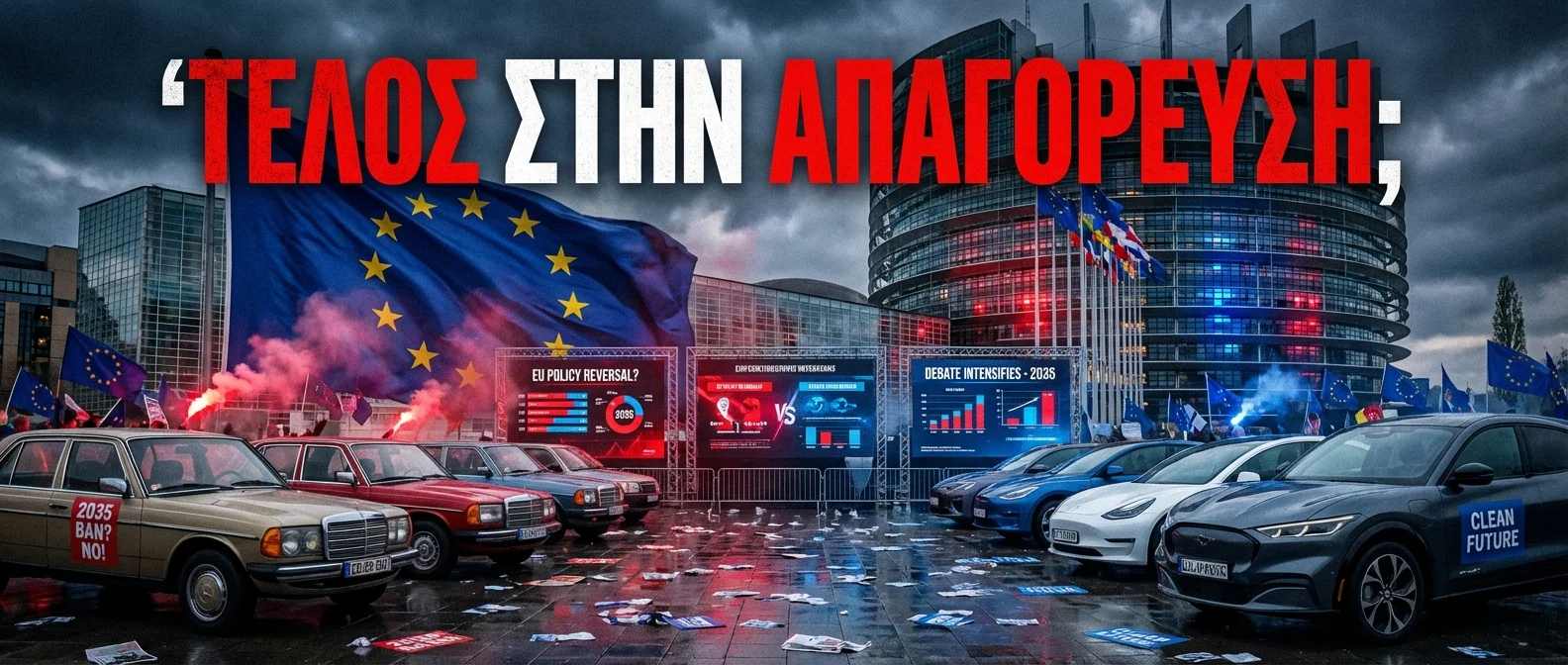 Electric car charging with European Union flag backdrop representing the 2035 gas car ban