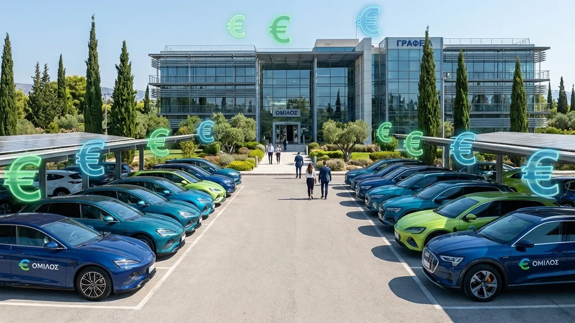 Greek business executive analyzing corporate EV tax advantages and depreciation benefits for company fleet electrification