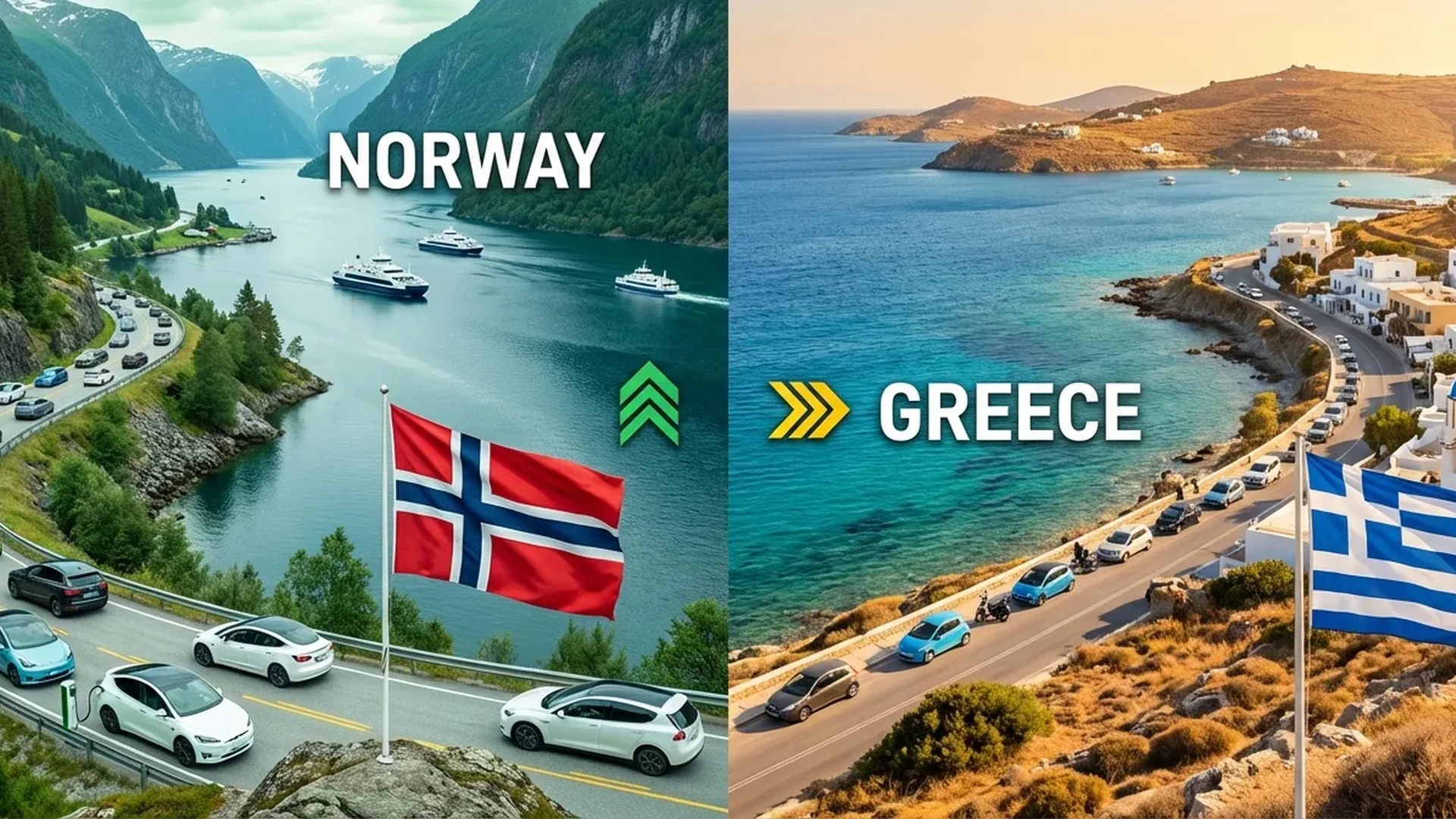Norway's electric vehicle charging infrastructure and policy success compared to Greece's EV market potential
