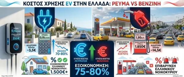 EV vs. Gas Costs in Greece: €0.24/kWh vs. €1.72/L