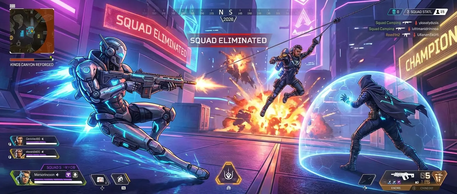 Apex Legends character abilities and fast-paced gunplay demonstration