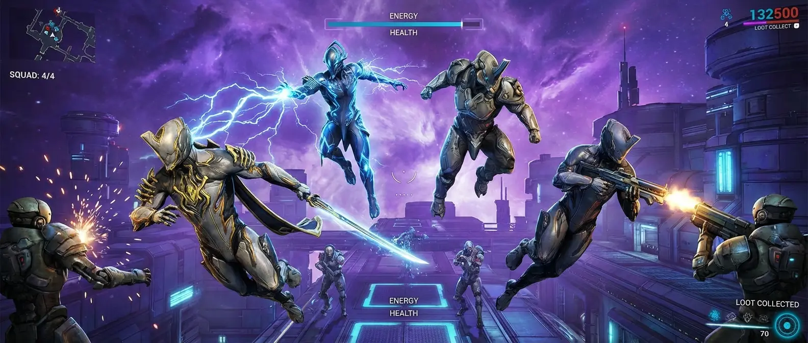 Warframe fast-paced ninja action with parkour and abilities