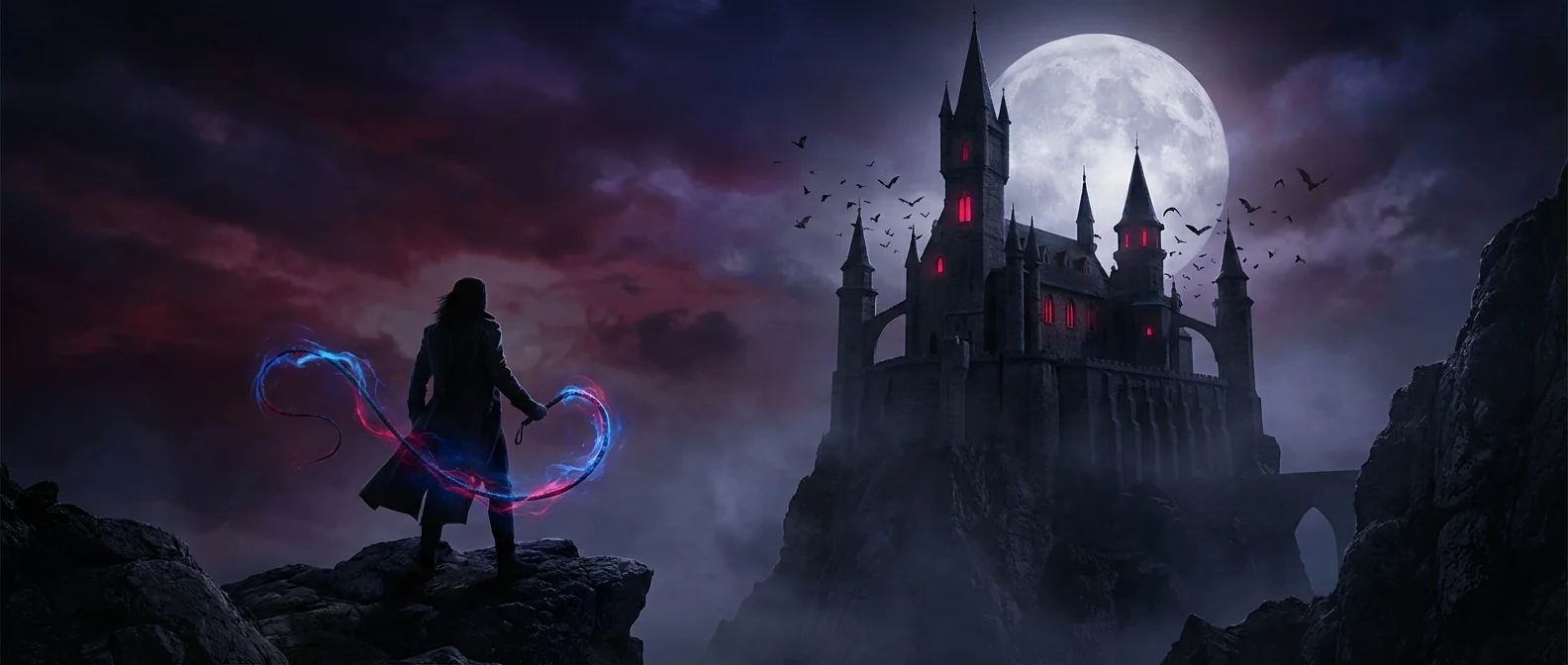 Castlevania Belmont's Curse gameplay screenshot showing gothic Paris architecture and vampire hunter combat