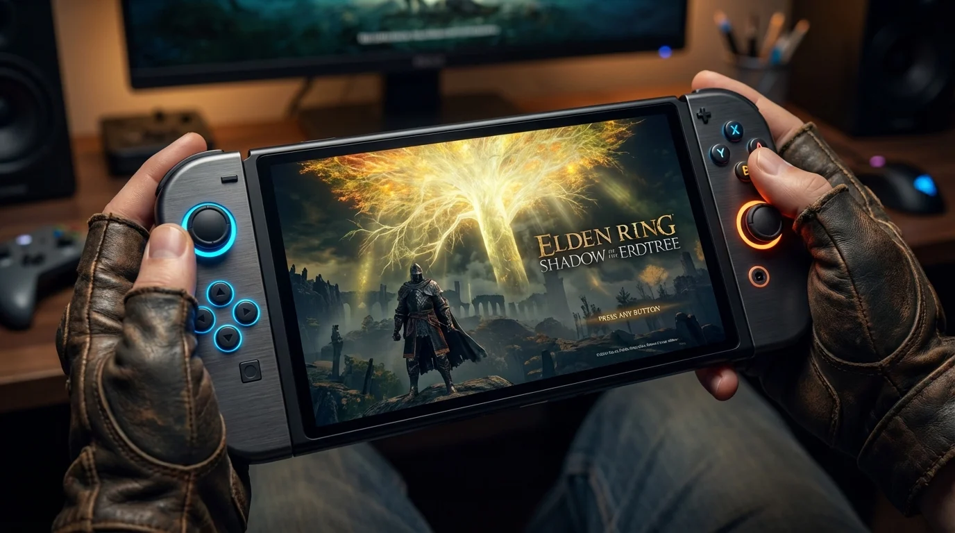 Elden Ring Tarnished Edition gameplay on Nintendo Switch 2 showing portable open-world exploration