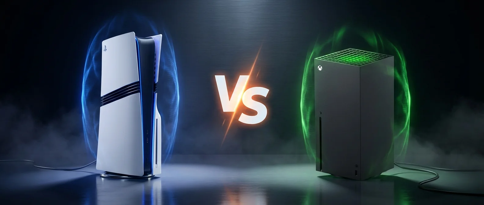 PS5 Pro and Xbox Series X side-by-side comparison showing design differences and technical specifications for 2026 buyers