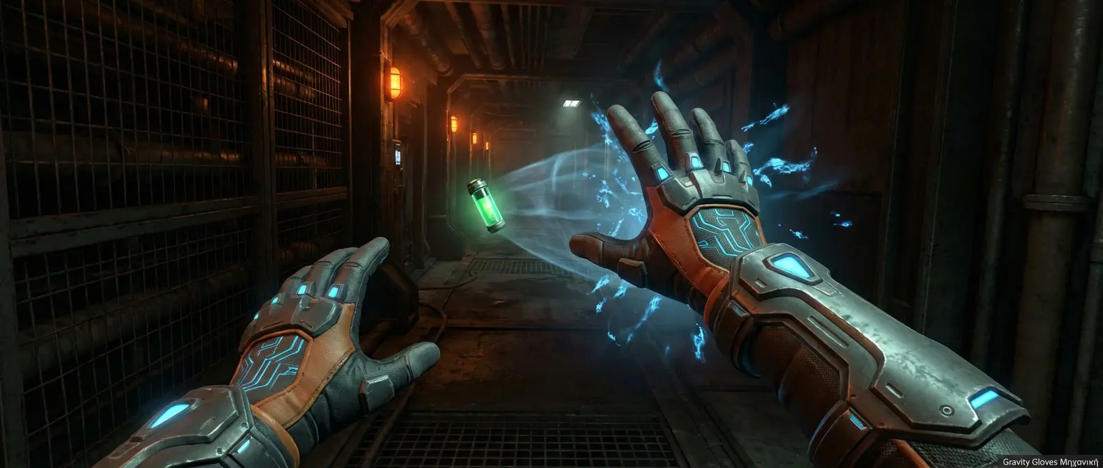 Half-Life Alyx gravity gloves mechanics demonstration in VR