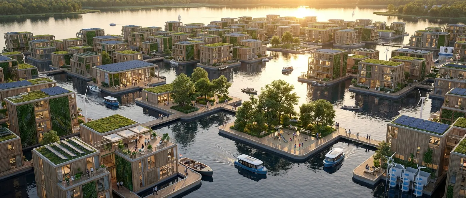 Contemporary floating house in Netherlands featuring glass facades and water-integrated architecture