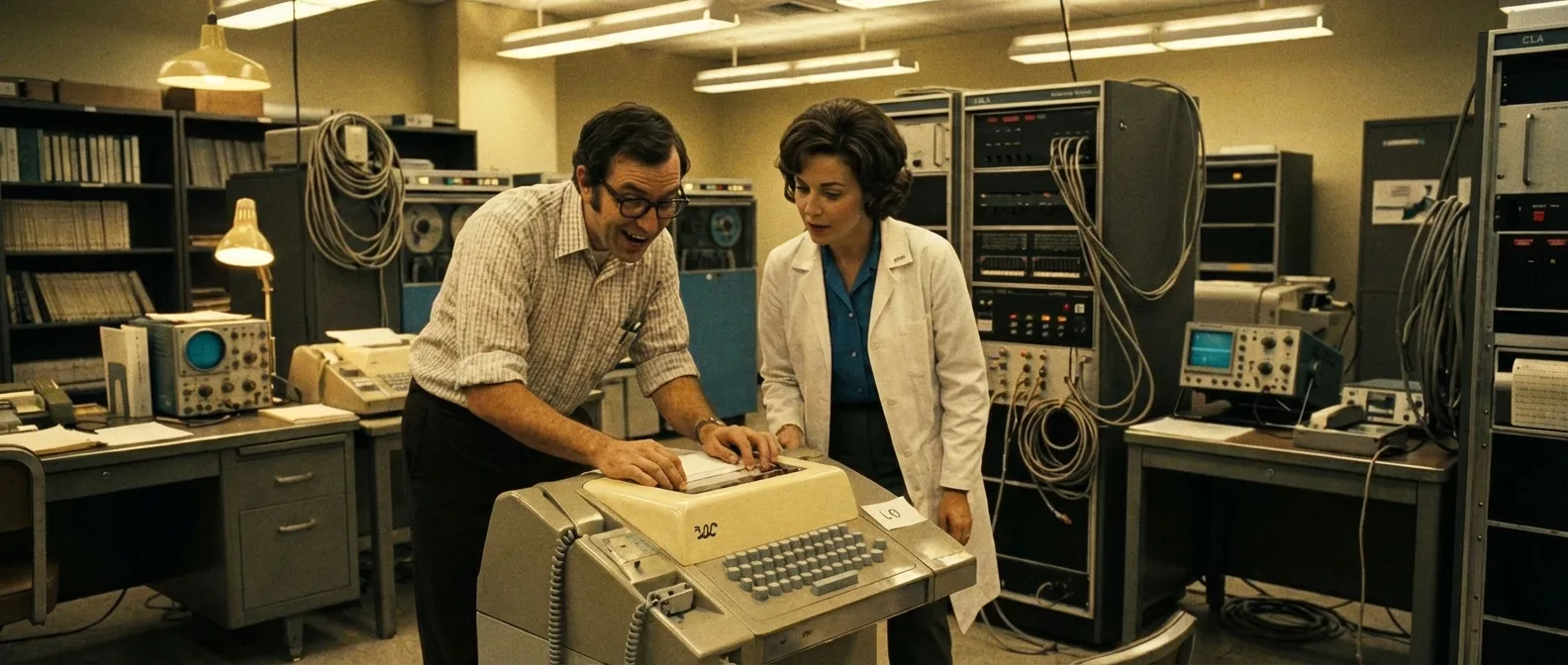 Historic ARPANET 1969 first message 'LO' being transmitted between UCLA and Stanford computers