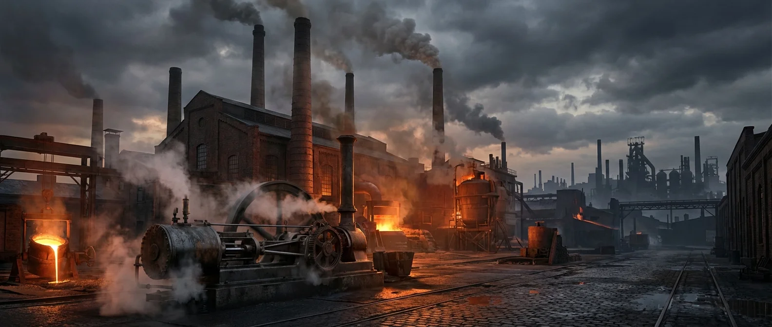 Industrial Revolution steam engines powering factories and machinery