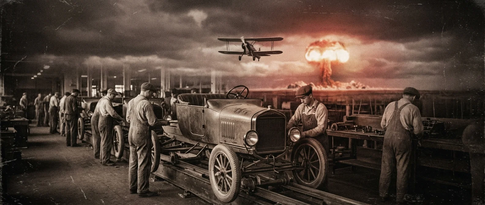 Ford Model T cars and Wright brothers' first airplane flights