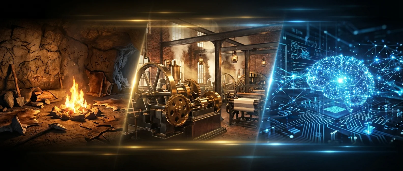 Timeline of technological evolution from prehistoric tools to modern AI