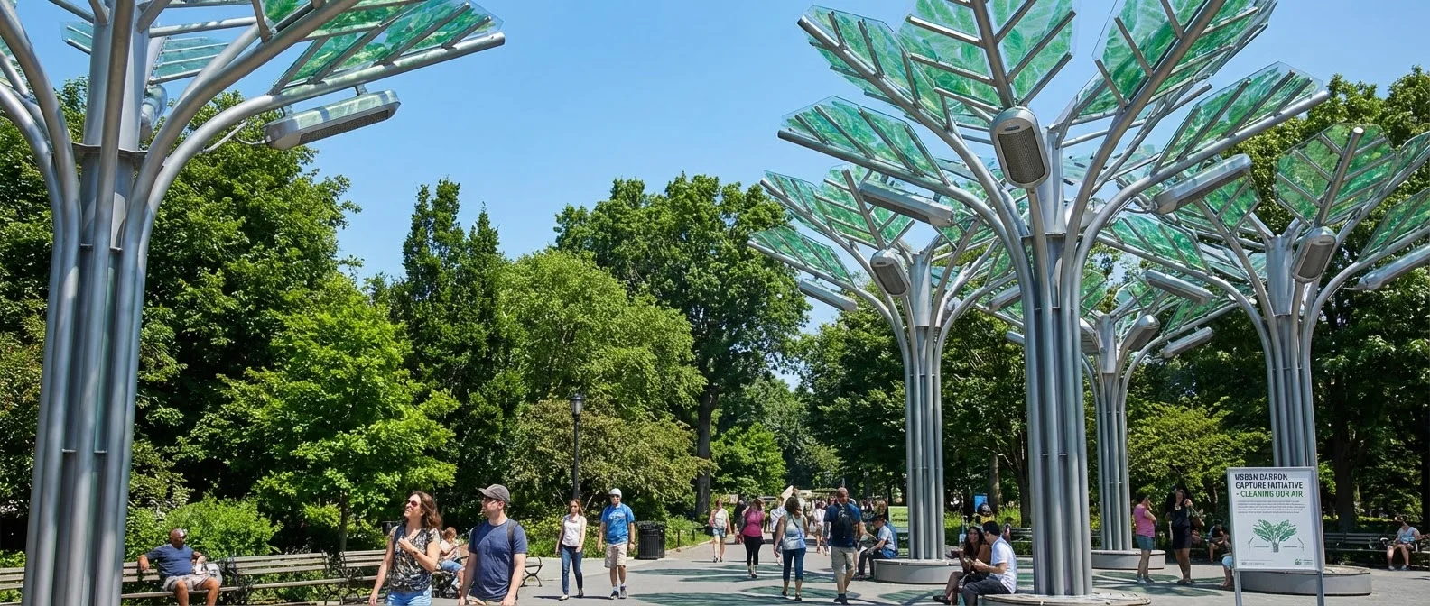 Direct Air Capture facility with artificial tree technology removing CO2 from atmosphere