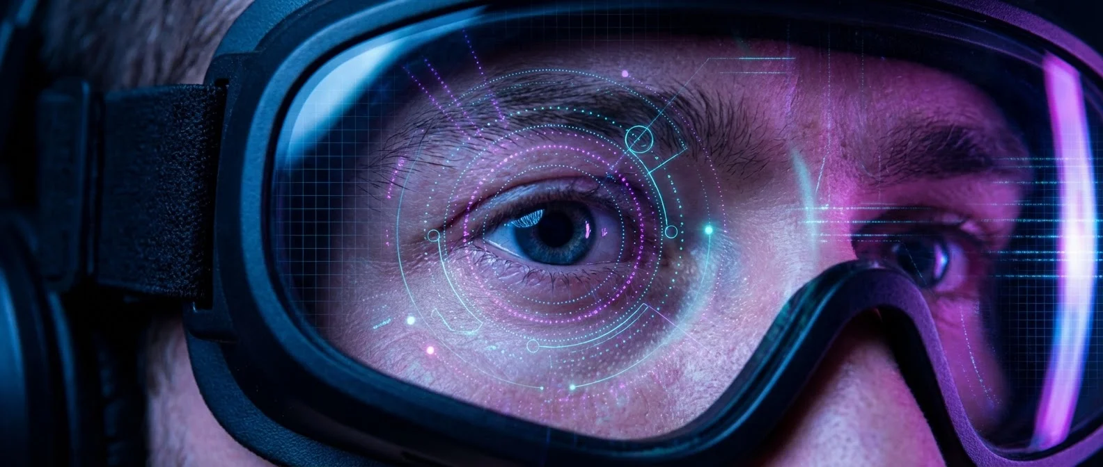 VR headset with eye tracking sensors showing foveated rendering visualization