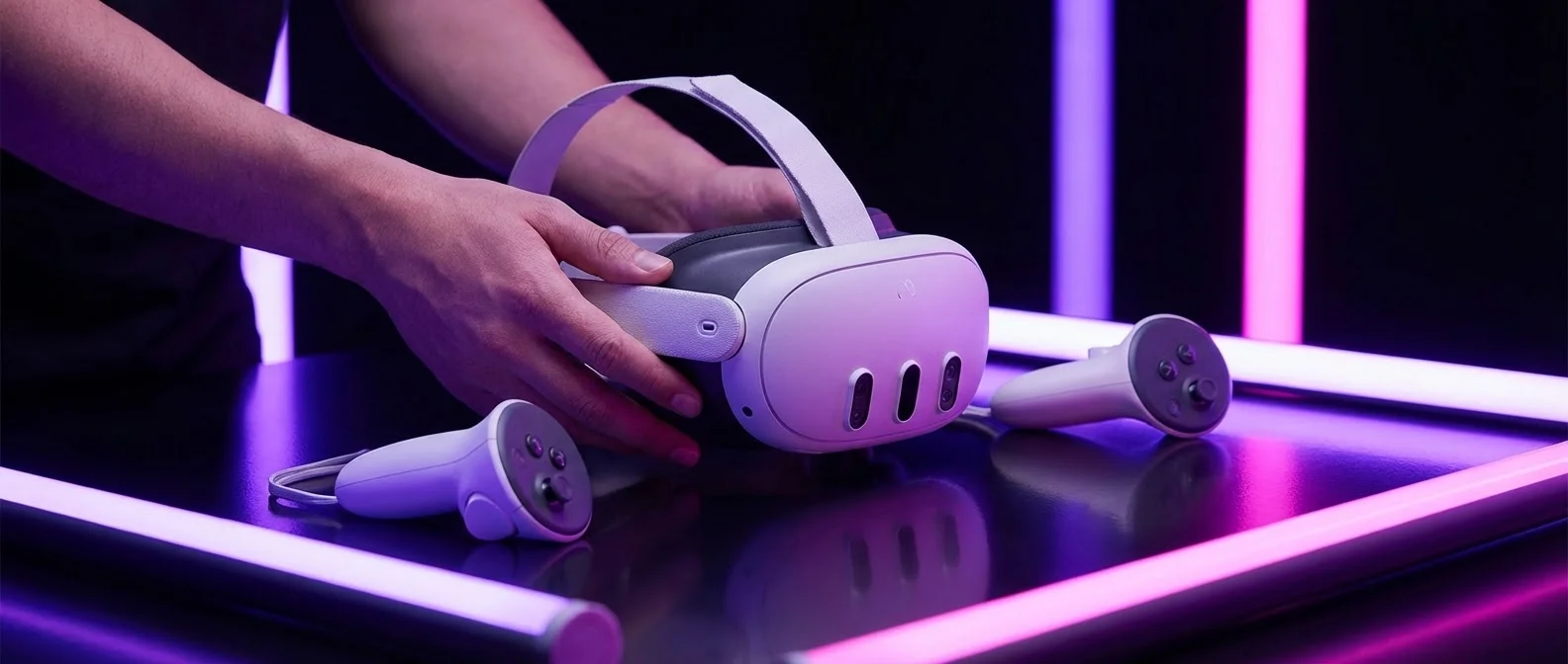 Meta Quest 3S headset with controllers showcasing design and features for 2026 review