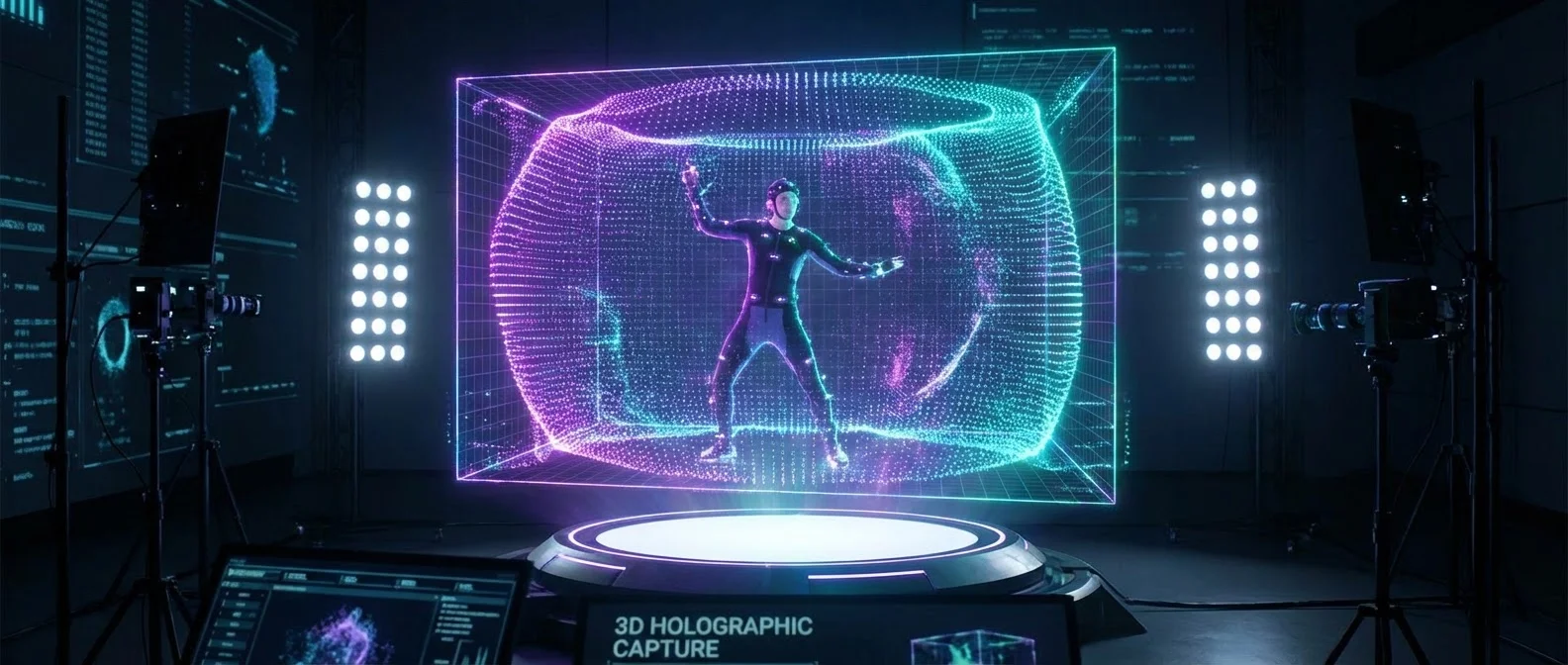 Volumetric video capture setup showing 3D recording technology for VR content creation