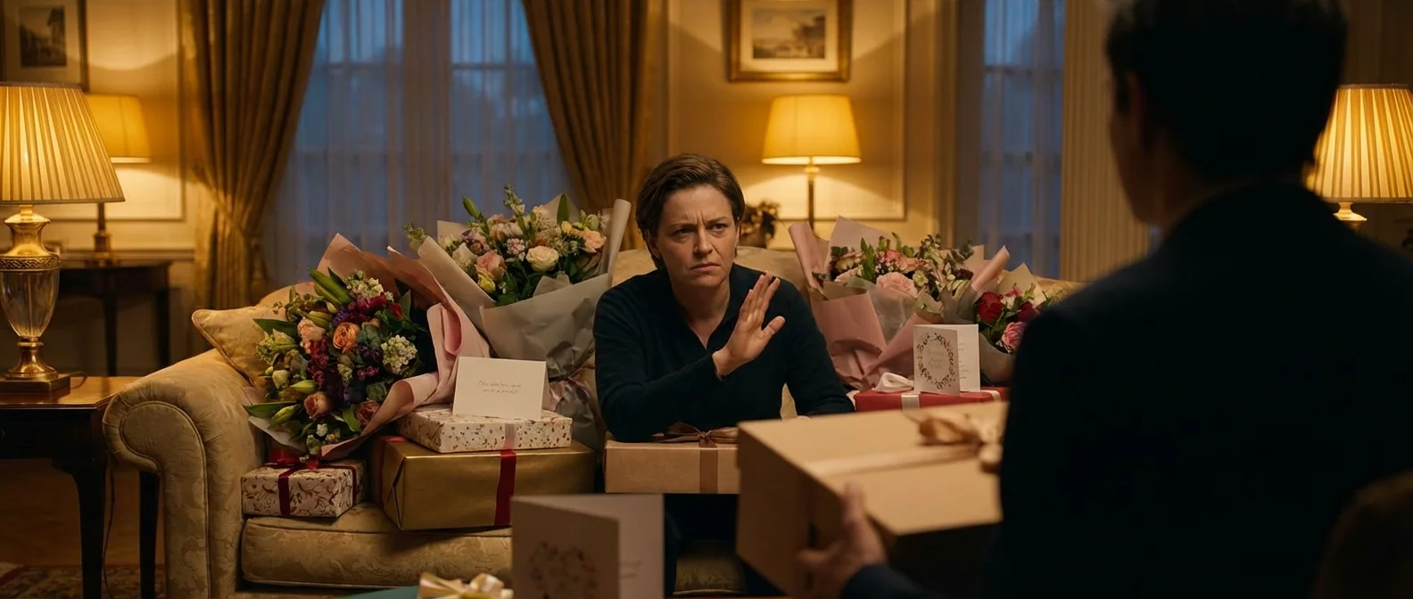 Person overwhelmed by excessive gifts and attention showing signs of love bombing manipulation