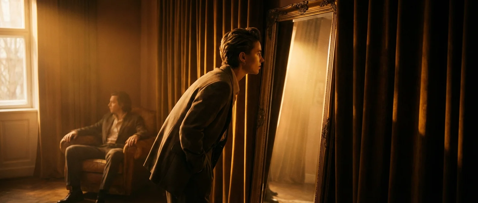 Person looking in mirror showing narcissistic self-absorption and grandiose behavior patterns