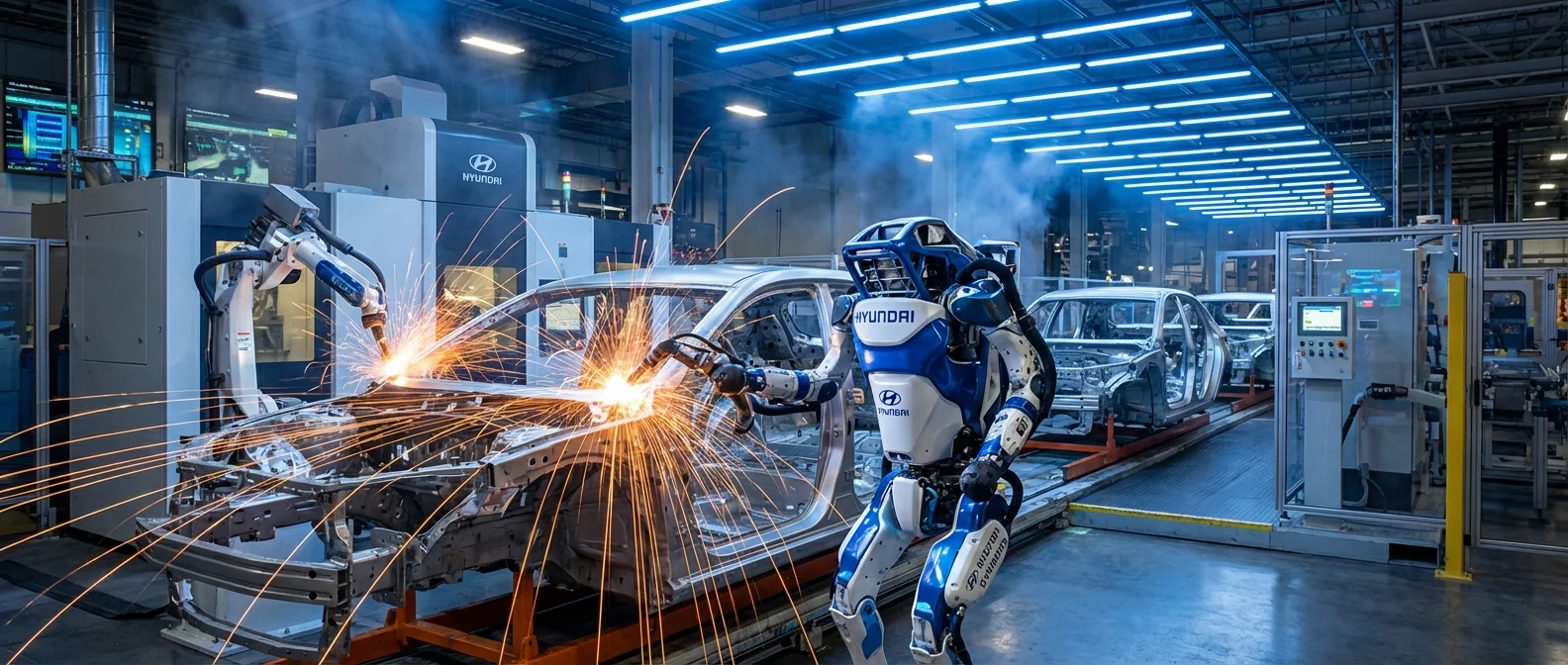 Boston Dynamics Atlas humanoid robot demonstration at Hyundai Georgia Metaplant factory floor