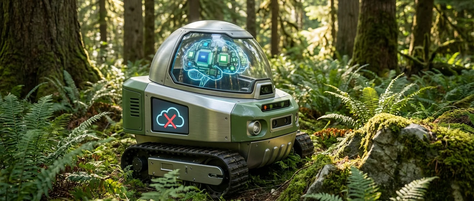 Robot with edge AI chip processing data locally without cloud connectivity