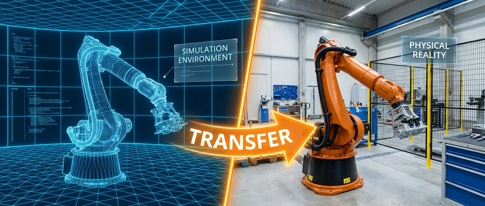 Robot learning to walk and manipulate objects in a photorealistic virtual simulation environment before transferring skills to real hardware