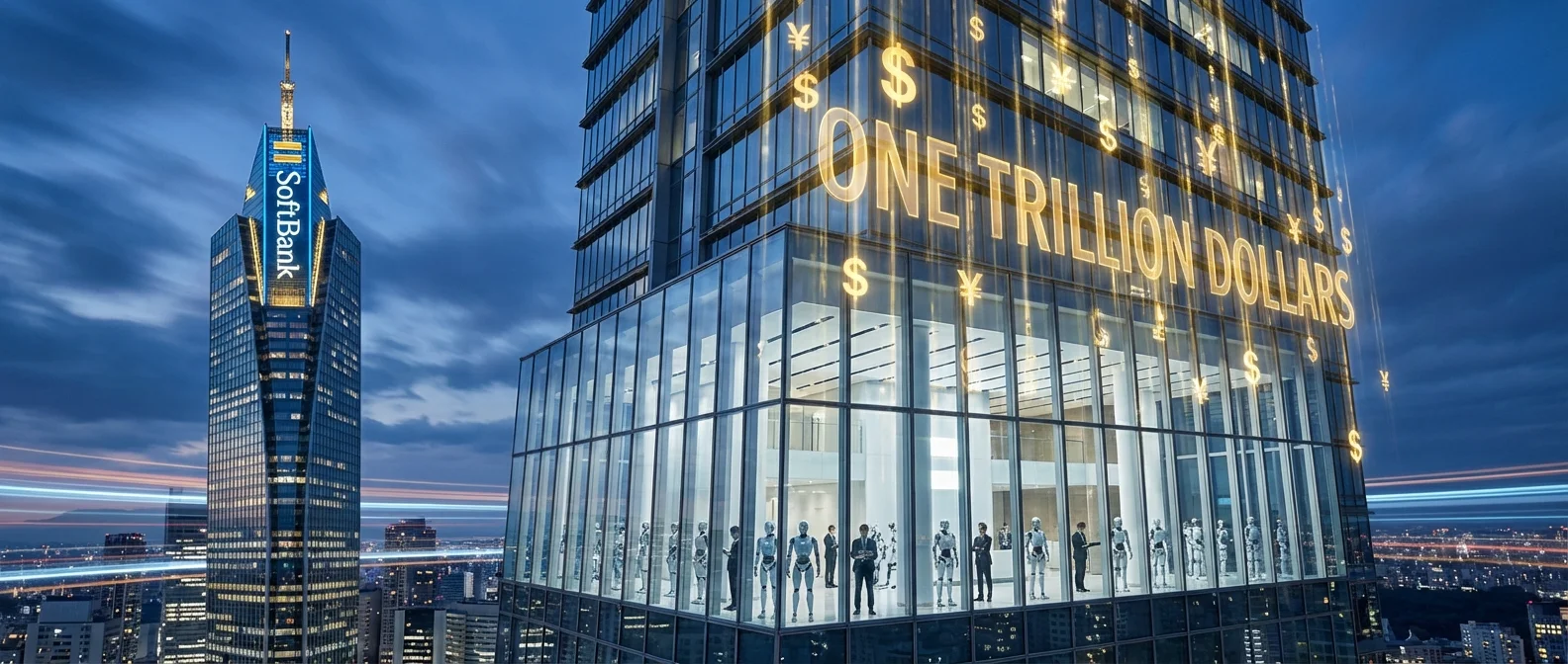 SoftBank CEO Masayoshi Son presenting trillion-dollar robotics and AI investment strategy at corporate headquarters