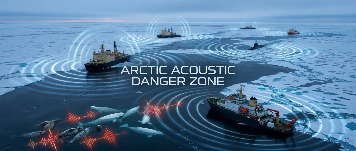 Underwater acoustic sensors recording increased noise pollution in Arctic Ocean waters from shipping and human activity