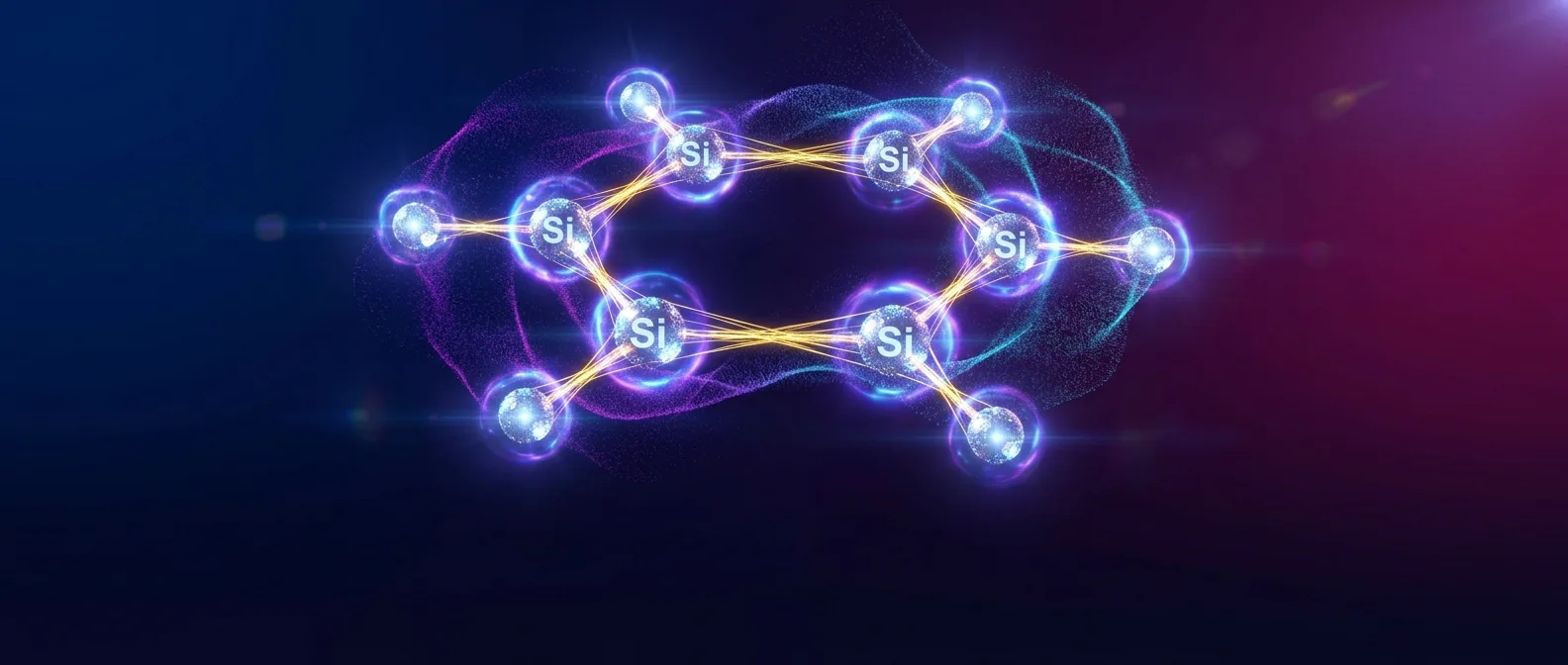 Molecular structure diagram showing the first stable silicon aromatic ring after 50 years of research