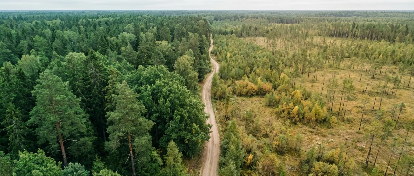 Forest showing contrast between old-growth trees and fast-growing species replacing them in modern ecosystems