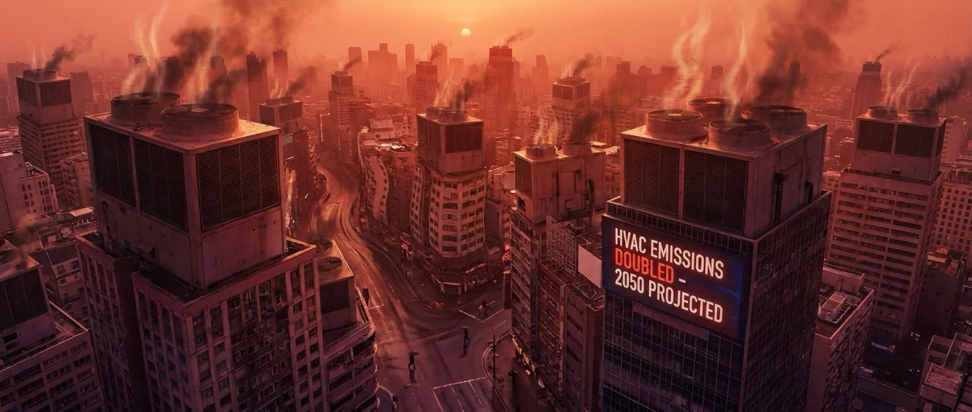 Γράφημα εκπομπών CO2 από κλιματιστικά συστήματα με προβλέψεις για το 2050