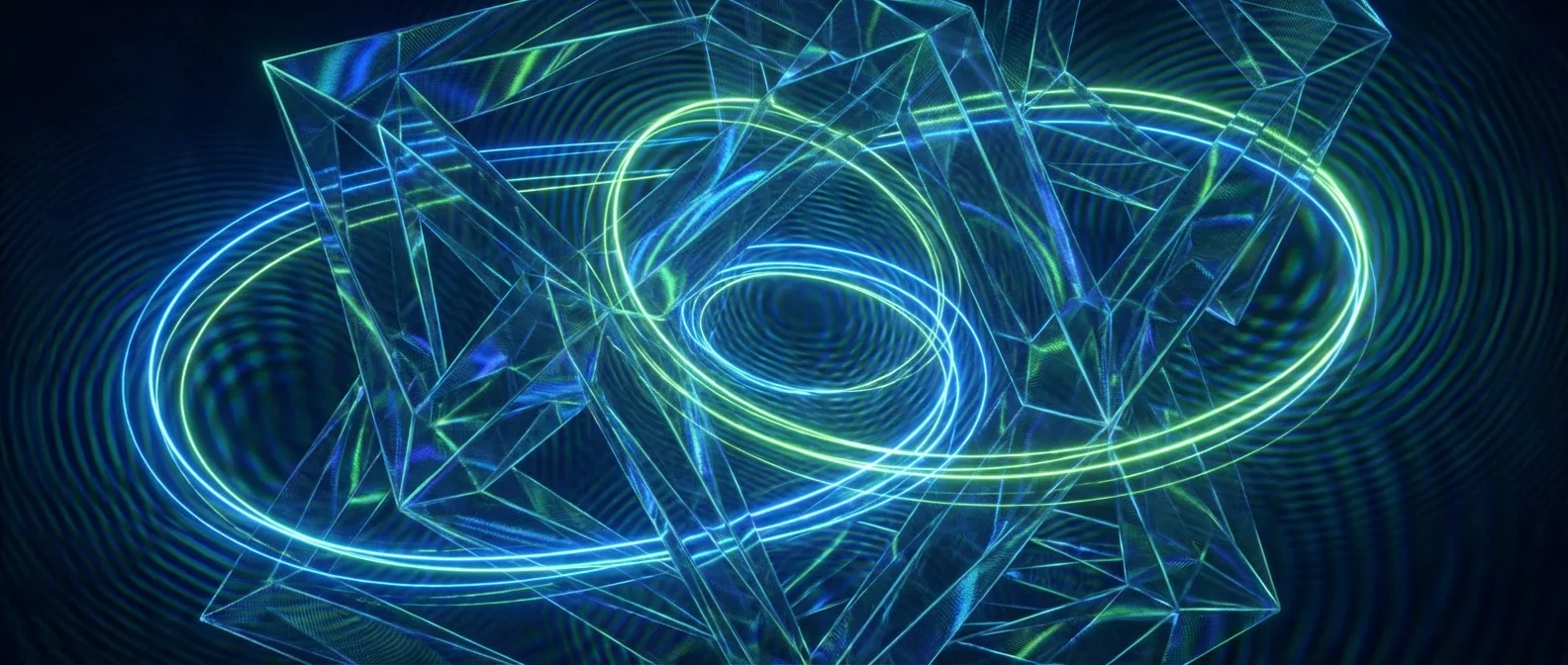 Visualization of electrons moving through curved quantum geometry in materials, similar to how gravity bends light in space