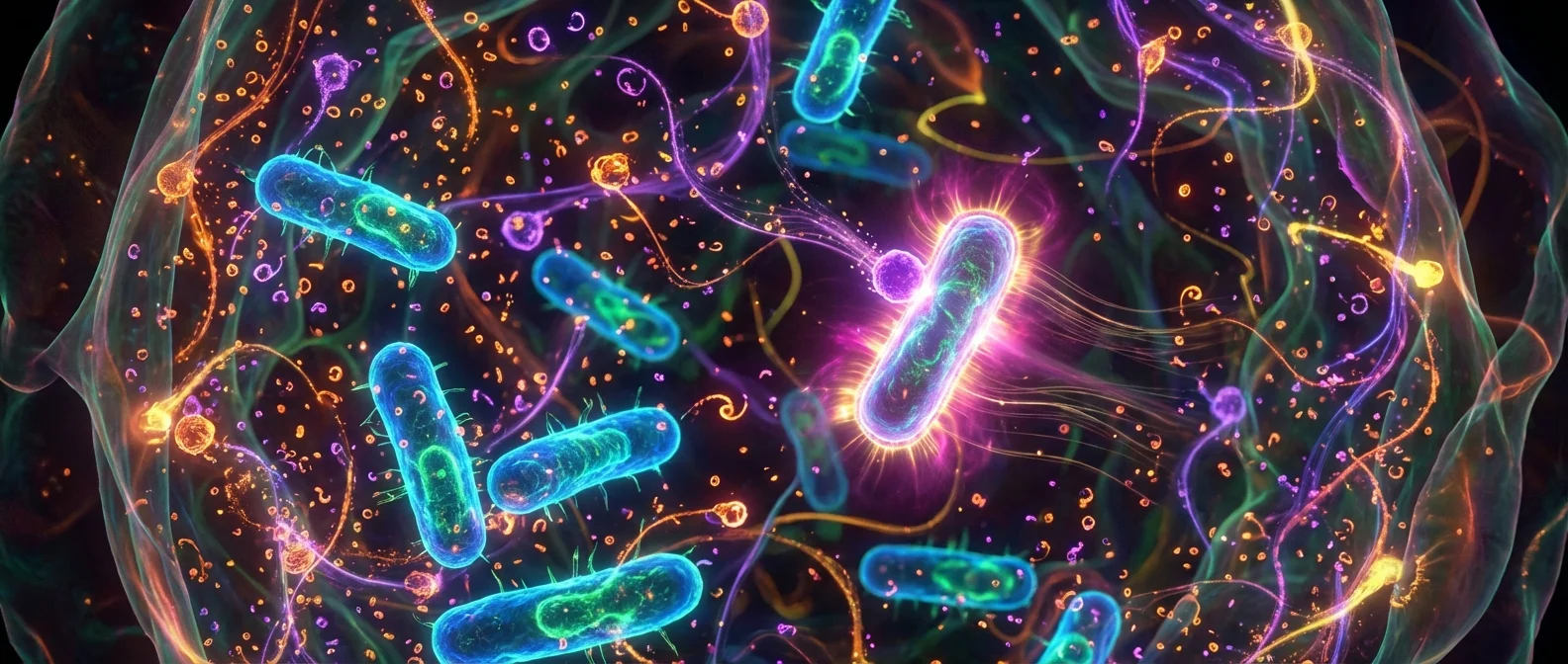 Microscopic view of Clostridia bacteria using chemical sensors to detect environmental signals in the gut microbiome